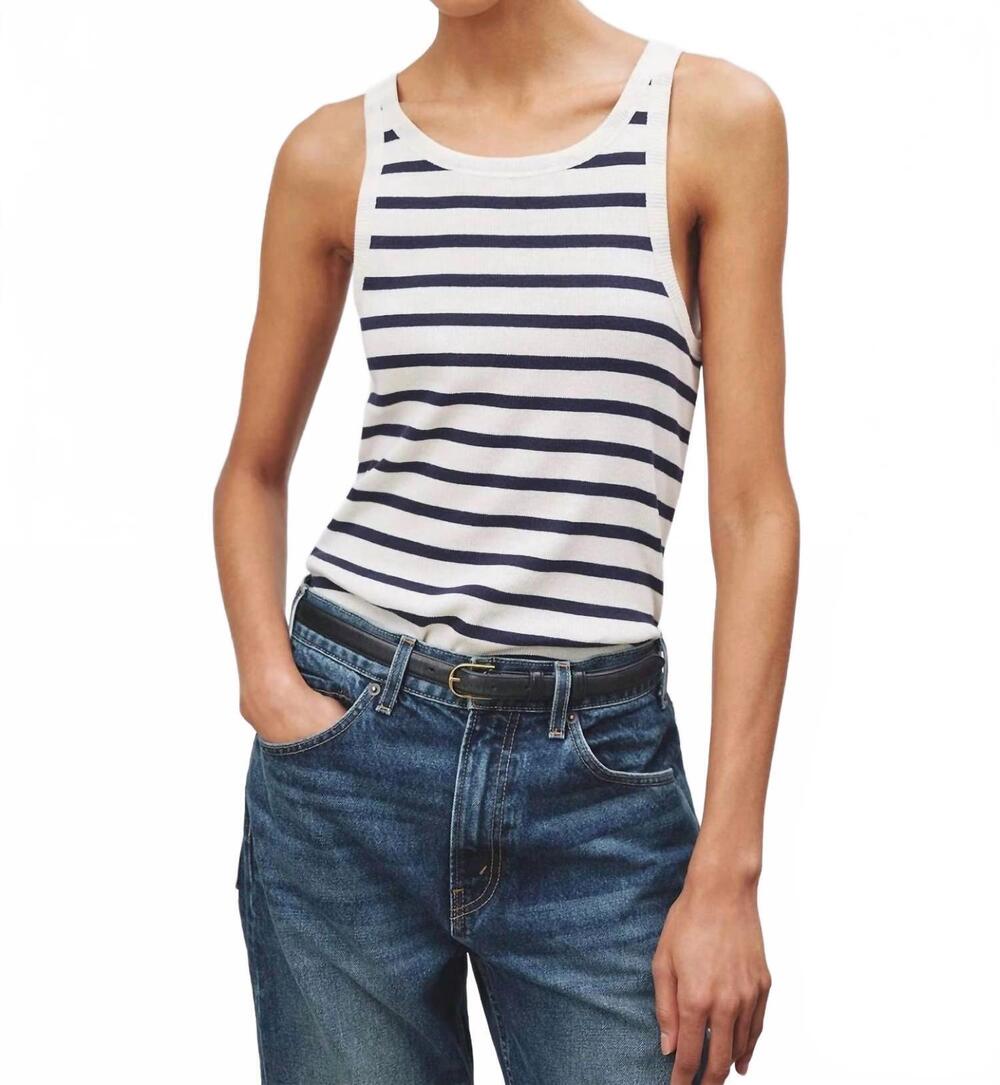 NEW NILI LOTAN jennifer rib tank in ivory/navy